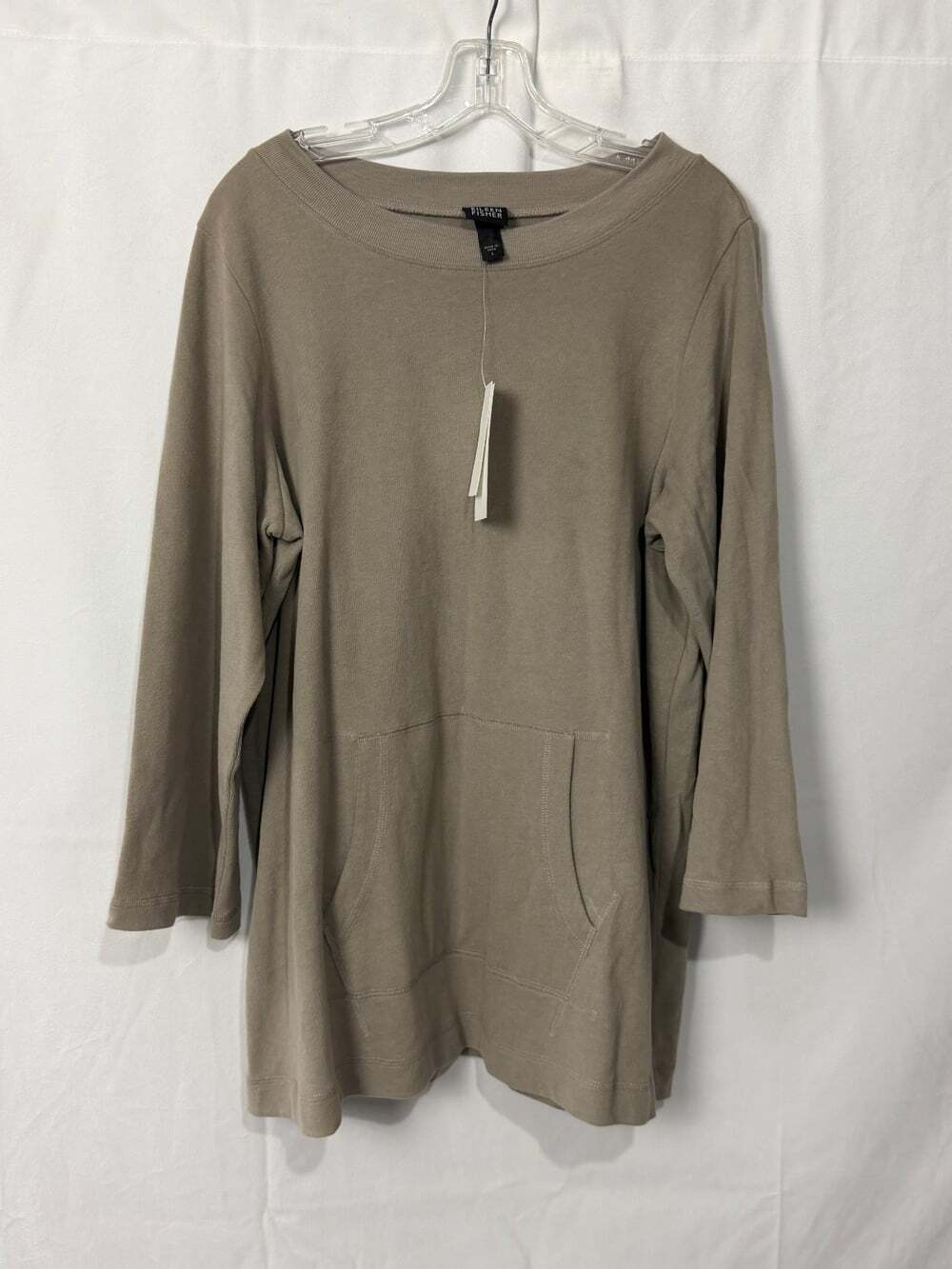 NWT Eileen Fisher Organic Cotton Oversized Tunic Top Size L Taupe Pockets